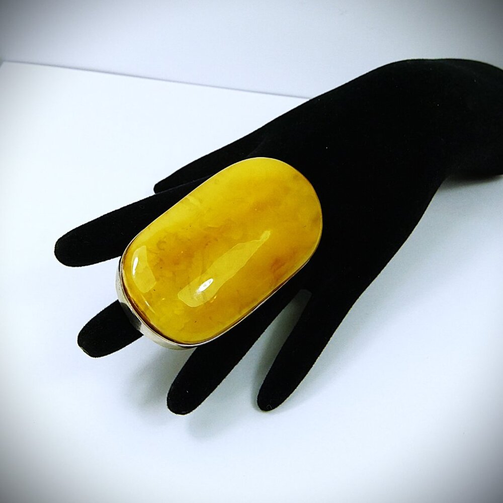 Massive Butterscotch Amber 925 Silver Adjustable Ring - Collectible Jewelry - Picture 15 of 16